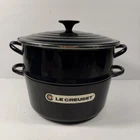 Vintage Creuset 24CM Dutch Oven With Enameled Steamer Basket Black 4.5QT Used. Price: $149.95.