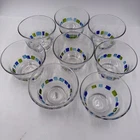 Set Of 8 Global Amici Harlequin Bowls Blue & Green Mosaic Tiles Clear Glass 3.5 Used. Price: $57.64.