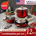 12 Piece Cookware Set Pots And Pans Home Kitchen Cooking Red New. Price: $40.99.