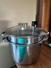 Metro Stainless Steel Pasta Pot With Strainer And Glass Lid 8.25"X10.5" Used. Price: $53.00.
