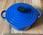 Le Creuset France Cast Iron Enamel Blue Dutch Oven Used. Price: $95.00.