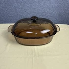 Vision Corningware Amber Glass 4QT Ribbed Casserole Dish Roaster Dutch Oven Lid Used. Price: $29.99.