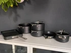 All-clad HA1 Hard Anodized 8 Pc Cookware Set 7 Qt Stock Pot Grill Pan Lids Used. Price: $229.99.