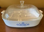 Vtg Corningware P-16-B Blue Cornflower 10 Square Casserole Dish W/ Glass Lid Used. Price: $30.00.