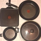 Tefal Non-stick 4-PIECE Black Aluminum Set Frying, Square, Saucepan, Lid Used. Price: $30.00.