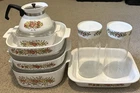 Corning Ware A-21, A-5-B, A-10B W/out Lid, 1/2- P-104 &2 11" Canister Used. Price: $175.00.