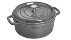 Staub Cast Iron 4-QT Round Cocotte Graphite Gray New. Price: $216.97.