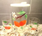 Vtg Orange Juice Carafe Pitcher W/lid + 2 Glasses Handpainted Fla Usa Used. Price: $16.50.