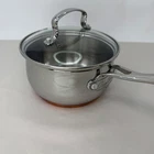 Pioneer Woman Stainless Steel 1.5 Quart Saucepan Copper Bottom And Glass Lid Used. Price: $30.55.