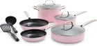 10-PIECE Pink Nonstick Diamond Ceramic Cookware Set, Oven Safe & Dishwasher New. Price: $216.99.