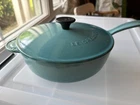 Beautiful!! Le Creuset 2.25QT Saucier Pan W/lid-caribbean Blue-enamel/cast Iron Used. Price: $175.00.
