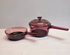 Corning Visions Cranberry Pour Spout 1L/0.5L Non-stick Teflon Saucepan With Lid Used. Price: $20.00.