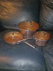 Gotham Steel Diamond Hammered Copper 3PC Nonstick Cookware Set Frypan Sauce Pot Used. Price: $50.00.