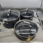 Le Creuset 6-PC Toughened Nonstick Pro 6, 4, Qt Sauce Pans Used. Price: $124.99.