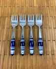 Set Of 4 Salad Forks Bjorn Wiinblad Rosenthal Blue Grill Stainless Ceramic 6.25" Used. Price: $119.77.