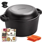 Overmont 2-IN-1 Cast Iron Dutch Oven 5QT Quart, Black Pre-seasoned New. Price: $59.99.