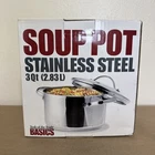 New Basics Tools Of The Trade Stainless Steel 3QT Soup Pot With Glass Lid.. Price: $33.00.