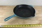 Creuset Blue #30 Enameled Cast Iron 12" Double Spout Fry Pan Skillet France Used. Price: $79.95.