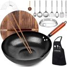 14 Pcs Carbon Steel Pan, 12.6'' Woks & Stir-fry Pans Set With Wooden Lid Coo New. Price: $49.22.