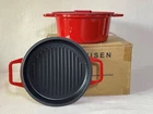 New Misen Red 7 Qt Enameled Cast Iron Dutch Oven Grill Lid Small Chip. Price: $85.00.