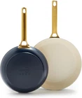 Twilight Blue Ceramic Nonstick Frying Pan Set, 10" & 12", Gold Handle New. Price: $199.99.