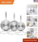 Nontoxic Stainless Steel Skillet Set: 8-12'' Frying Pans With Lids, All Cooktops New. Price: $170.99.