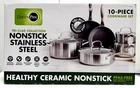 New Greenpan Tri Clad 10 Piece Ceramic Nonstick Stainless Steel Cookware Set. Price: $172.99.