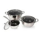 Wolfgang Puck 6-PIECE Stainless Steel Pots And Pan Set Clear Tempered Glass New. Price: $79.79.