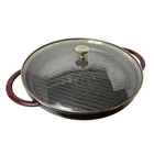Staub Cast Iron Round Steam Grill 12 Dark Red Enamel Glass Lid Made In France Used. Price: $95.00.