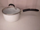 Cuisinart 2.5 Qt White Saucepan Glass Lid Light Scratches & Small Paint Chips Used. Price: $25.95.