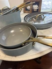 Greenpan Jewel Pro Ceramic Nonstick 10-PIECE Cookware Set Blue Gold Handles Used. Price: $99.99.