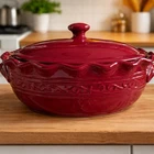 Celebrating Home Stoneware Casserole With Lid Berry Red. Price: $25.50.