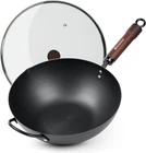 Bielmeier 12.5" Carbon Steel Wok W/lid & Wooden Handle Pre-seasoned Flat Bottom New. Price: $41.79.