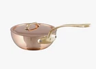 Mauviel M'heritage 200 Copper Curved Splayed Saute Pan With Lid, Brass Handle New. Price: $420.00.