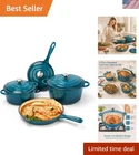Hisencn 7-PIECE Enameled Cast Iron Cookware Set Induction & Gas Compatible New. Price: $256.49.