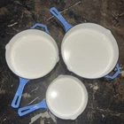 Set 3 Bruntmor Enameled Cast Iron Skillets 8, 10, 12IN Blue Nonstick Pans New!. Price: $65.00.
