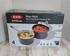 Oxo, (set Of 2) Non-stick Hard Anodized Saucepan W/ Straining Lids 2.6 & 3.6 Qt. New. Price: $100.00.