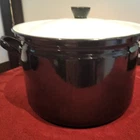 Smc 14 Enamel Stockpot W/ Lid, Double Handles, Black/white, 28CM Used. Price: $21.00.