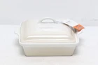 Le Creuset Heritage Stoneware Shallow Square Covered Baking Dish 1.6L Meringue. Price: $90.00.