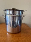 All-clad Stainless Steel 6 Qt Multi Pot 3 Piece Pasta Pentola Strainer Steamer Used. Price: $125.00.
