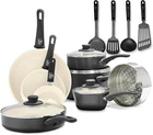 Soft Grip 16-PIECE Nonstick Cookware Set, Ceramic, Stay-cool Handles, Black/crea New. Price: $150.99.