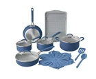 Pioneer Woman Sutton 17-PIECE Ceramic Cookware Set Lids& Cookie Sheet Blue New. Price: $84.14.