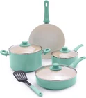 Turquoise 8-PIECE Nonstick Cookware Set With Soft Grip Handles & Glass Lids New. Price: $142.49.