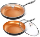 Michelangelo Copper Frying Pan Set With Lid, 8" & 10 Inch, Orange New. Price: $84.29.