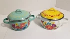 Set Of 2 Pioneer Woman Breezy Blossom Enamel 1 Qt Mini Dutch Ovens Aqua & Yellow New. Price: $30.00.