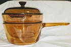 Vtg Visions Amber Double Boiler Set 3 Pc - Large Size Used. Price: $34.95.