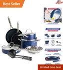 Ultimate 11-PIECE Ceramic Nonstick Cookware Set With Ergonomic Handles Blue New. Price: $152.51.