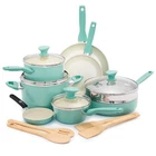 Greenpan Rio Healthy Ceramic 16 Piece Cookware Pots And Pans Set, Turquoise New. Price: $199.70.