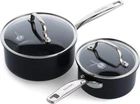 Greenpan Prime Chatham 1QT & 2QT Saucepan Pot Set With Glass Quarts, Black New. Price: $102.99.