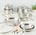Kitchenaid Tri-ply Clad Stainless Steel 12-PIECE Cookware Set, New Open Box. Price: $355.00.